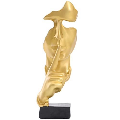 The Thinker Statue, Silence Is Gold Sculpture, Resin Men Face Figurines, Abstract Figurine Sculptures For Entrance, Home, Office, Piano Décor - Gold #TOP25