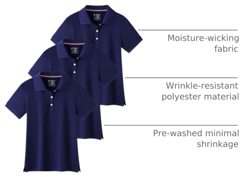 Image of Liberty Pro 3 Pack Youth Girls Short Sleeve Golf Polo Shirts | Collared Shirts, 3-Button Placket, Moisture Wicking Tops for Kids, Teens, School Uniform, Golf, Tennis