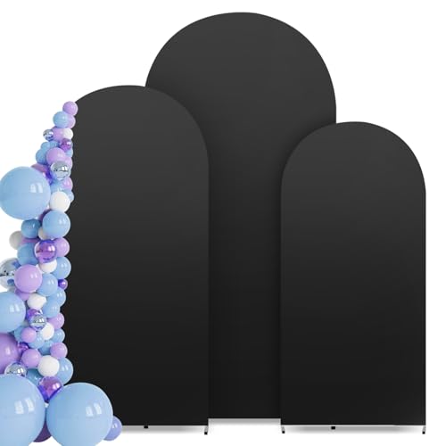 MEKOTRIN Arche Mariage Couverture, Lot de 3 Toiles de Fond Anniversaire Ronde en Forme d'Arche pour Fête de Mariage, Anniversaire et Prénatale Décoration(Noir,4FT,5FT,6FT)