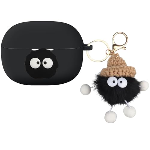 KOMININA Redmi Buds 5 Pro �p�̃P�[�X Redmi Buds 5 Pro �V���R�� �ی�P�[�X �L�[�z���_�[�t�� ���C�����X�[�d�Ή� (�u���b�N2)