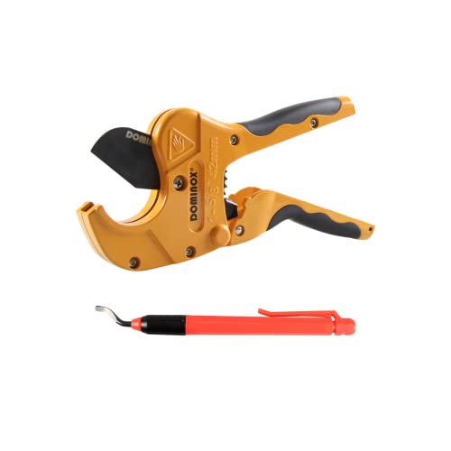 DOMINOX Pipe Cutter Set, 42mm (1 5/8'' O.D.) Ratchet Type Pipe Cutter with Deburring Tool for PVC and PPR Plastic Hoses Professional Plumbers and DIY Home Worker (42MM 2 Set)
