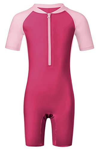 Image of DUSISHIDAN Boys Girls One Piece Short Sleeves Rash Guard Swimsuit