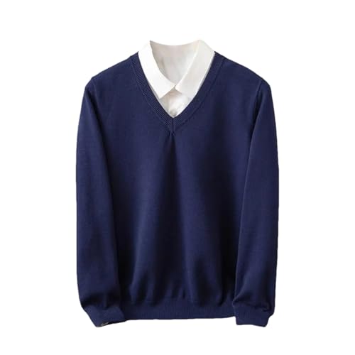 Mens Fall Winter Sweater V-Neck Patchwork Long Sleeves Slim Fit Warm Knitted Pullover