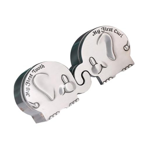 ULDIGI 1Pair Elephant Shape Tooth and Curl Keepsake Box Collection Box for Newborn Teeth Smooth Surface Storage Container present for Nursery and Special Occasions