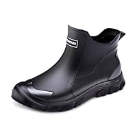 Mens Ankle Wellies Composite Toe Cap Wide Short Wellies Slip On Garden Shoes Waterproof Walking Rain Boots For Men (A-Black, 9, Adult, Men, 9, Numeric, UK Footwear Size System, Medium)