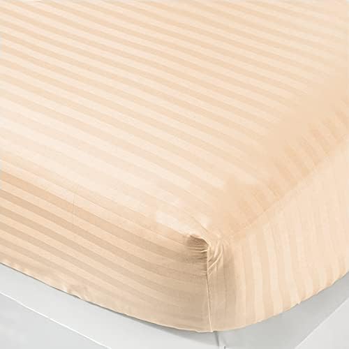 Lasin Bedding Luxury Super Soft 100% Cotton, Stripe, Fitted Sheet, 54" x 75" x 12" Peach Stripe