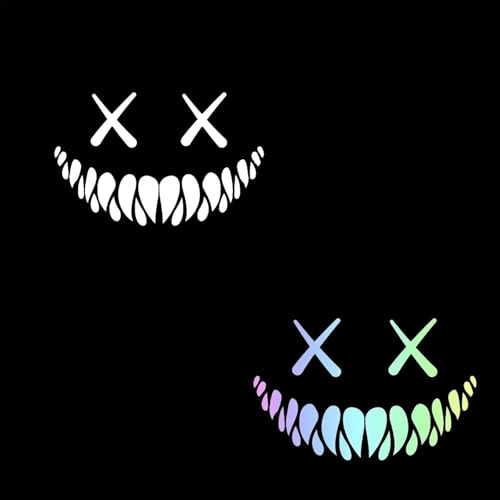 Fokroin 2 Pegatinas Coche, Cara Sonriente Demonio, Reflectante, Material Pet, Decorativa para Coches, Motos, Cascos, Buzones