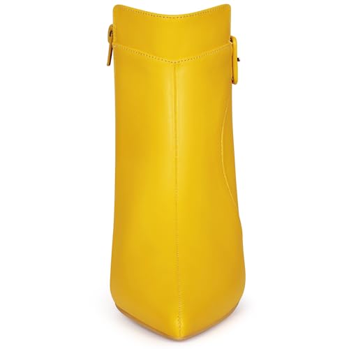 Allegra K Allegra K Women's Pointy Toe Zipper Buckle Decor Kitten Heels Yellow Ankle Boots 6.5 M US