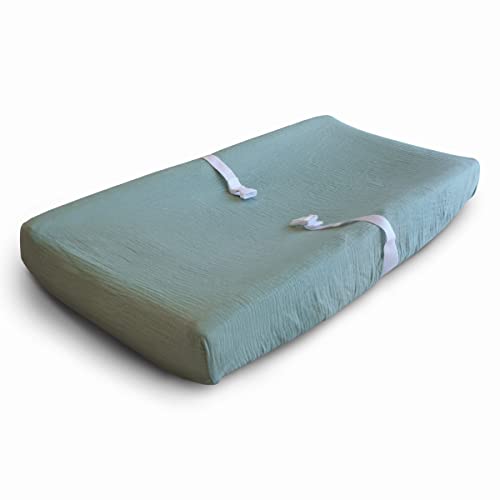 Image of mushie Extra Soft Muslin Fitted Changing Pad Cover (Roman Green)