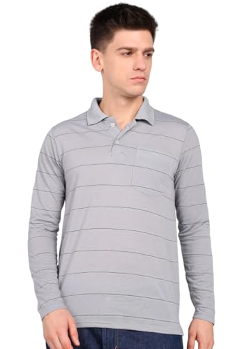 Image of INKKR Men Full Striped Polo Neck Cotton Blend T-Shirt