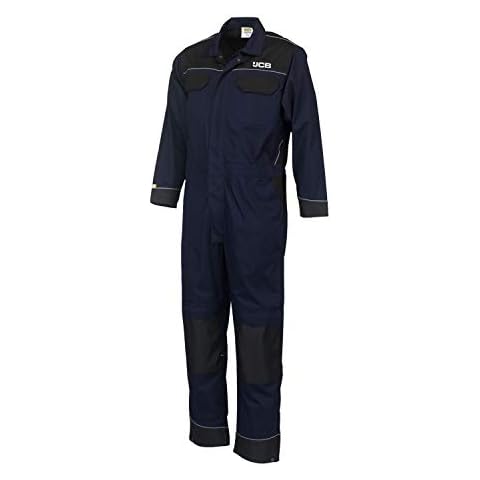 JCB Trade Coveralls Mens Knee Pad Heavy Duty Overalls Boilersuit Work Mechanics (Blue, Large) Cover