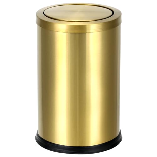 Image of QWORK Antique Gold Trash Can, 2.4 Gallons Stainless Steel, Waterproof, Rustproof with Swing Lid