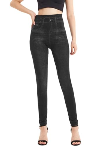 ORANDESIGNE Femme Legging Imprimés Denim et Papillons Leggings Imitation Jean Jeggings Taille Haute Slim Pantalon Moulant Collant Extensible Pantalon de...