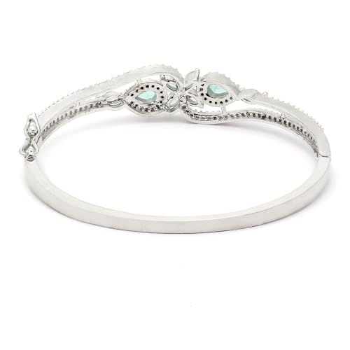 Rhodium-Plated Leaf Kada Bracelet (Sea Green)
