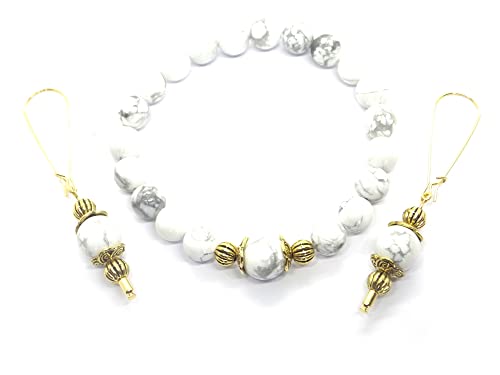 Parure en howlite blanche et métal doré vintage, le cadeau d'anniversaire idéal pour femme