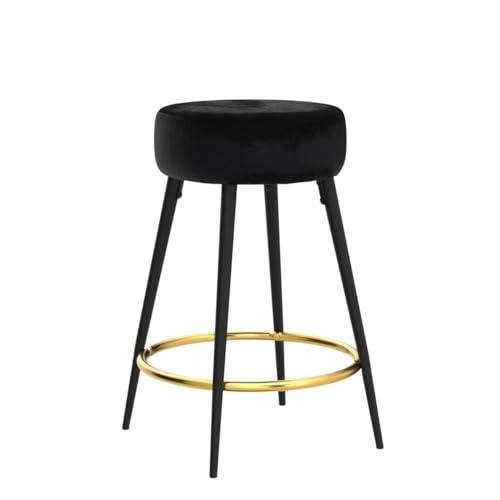 Taburetes de Bar Redondos de Terciopelo Negro DUHOME Set de 2, 24 Pulgadas de Alto para Café miniatura 4
