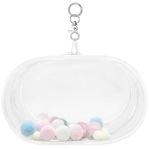 YUYAKESHIケース 痛バック 防塵 ぬいポーチ 外出 見せバッグ 楕円形 PVC 人形入れ ぬいぐるみ用 クリア カバンにひっかける 収納 キーホルダー付(ホワイト・22.5cm高)