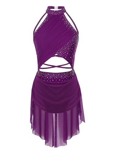 YiZYiF Femme Justaucorps Gymnastique Patinage Artistique Robe Danse Ballet Classique Robe de Patinage Artistique Costume Ballerine Performance Dancewear S-XXL Violet M
