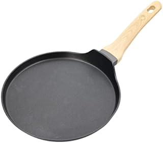 MasterChef Pancake Pan Non Stick Crepe Maker, Tawa for Induction Hob, Gas, Halogen & Ceramic Stoves, Swiss Engineered Scratch Resistant Aluminium with Wood-Look Handle, 25cm, Black