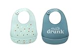 Pearhead Silicone Bib Set of 2, One Milk Drunk Baby Bib, One Light Blue...