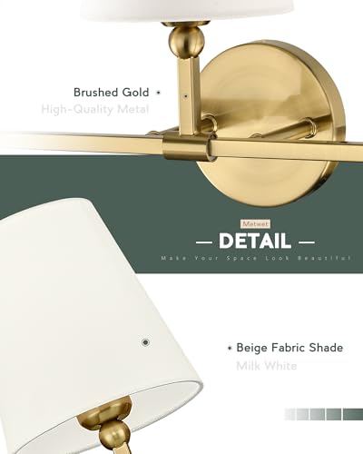 Image of Bathroom Light Fixtures, Brushed Gold Vanity Lights with Beige Fabric Shade, 3-Light Wall Sconce, Modern Sconces Wall Lighting for Hallway Bedroom, VL837-BG-B-3