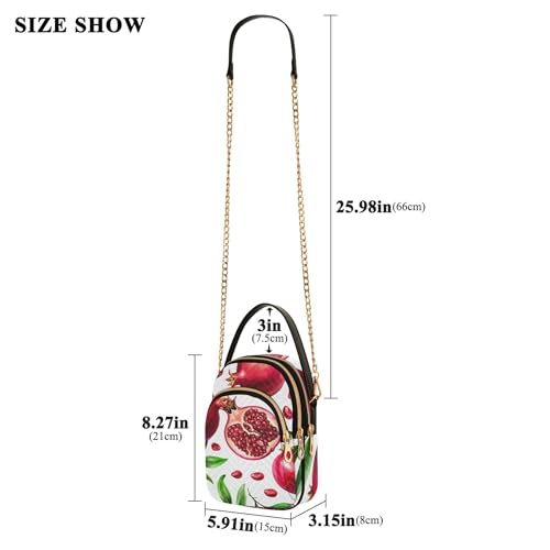 One Shoulder Purse Women Cartoon Chain Strap Cell Phone Handbag Quilted Zipper Ladies Clutch Satchel Red Fruits Watercolor Pomegranates3