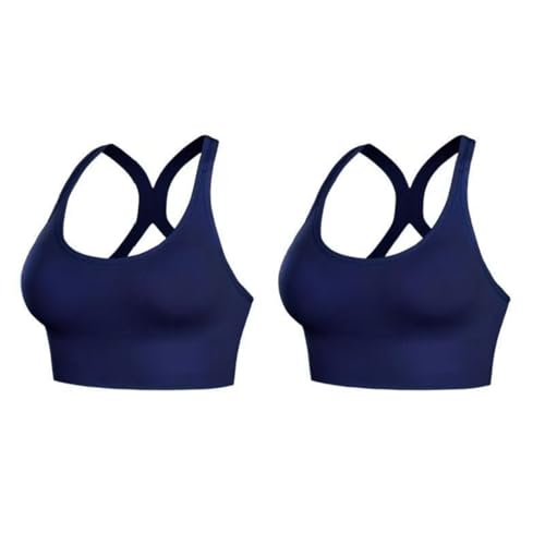Sports Bra for Women No Wire Push Up Running Workout Vest Top Anti Shock Anti Dropping Comfortable Seamless (BL+BL,Medium)
