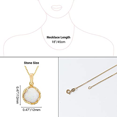 14K Gold Plated White Opal Necklace - 14K Gold Plated Over 925 Sterling Silver, Dainty 12Mm White Opal Gemstone Pendant, October Birthstone, Handmade Vintage Antique Jewelry For Classy Women #TOP5