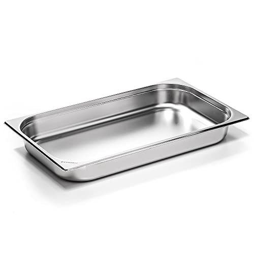 Forgast Recipiente de Acero Inoxidable | GN Formato 1/1 | Tamaño 53x32,5x4 cm | Recipiente Gastronorm | para platos calientes, sopas, ensaladas | Aptas para el lavavajillas