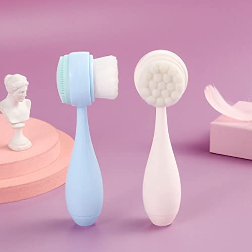 Double Side Brush with Soft Bristles for Skin Care, Silicone Brush for Massaging (Blue)