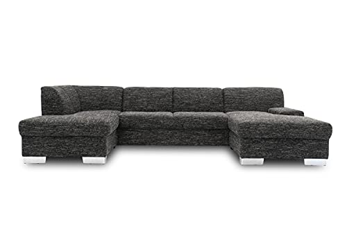 DOMO. collection Sofá tapizado en Forma de U, 150 x 304 x 150 cm, Tejido Negro