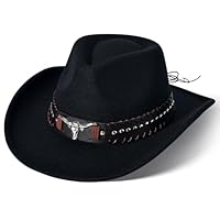 Cowboyhut Damen Herren Westernhut Fedora Hut Breiter Krempe mit Lederband (Schwarz 3#)