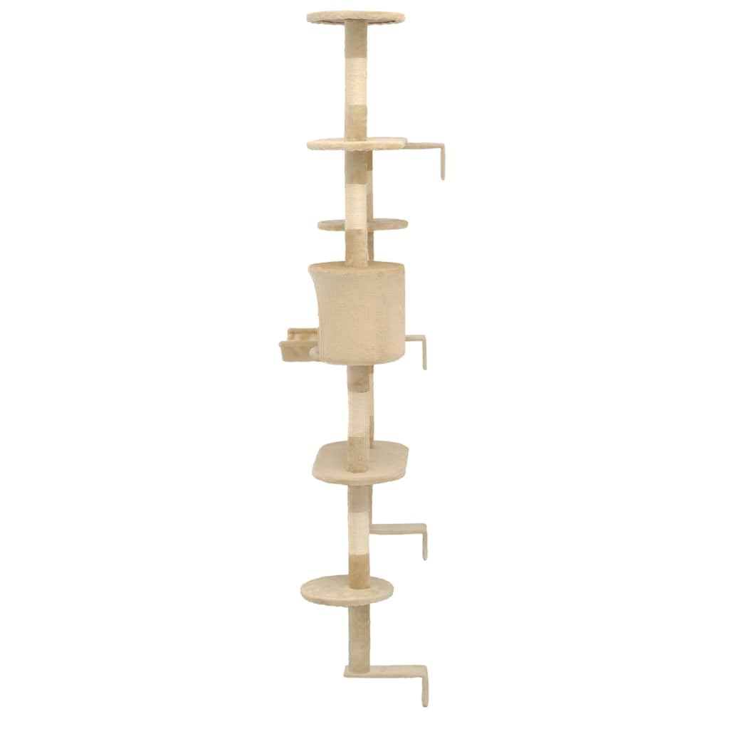 Tiragraffi da parete per gatti con colonne tiragraffi in sisal, 194 cm, beige, albero da arrampicata con grotta, letto, piattaforma e zone di riposo, per soggiorno e uso interno