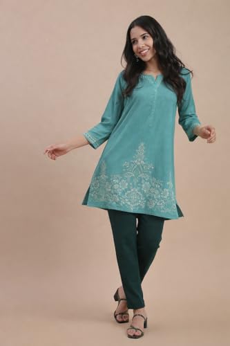 Image of De Moza Women Pencil Fit Cigarette Pant | 95% Cotton 5% Elastane | Mid Rise | 2 Pockets | Casual & Office Wear
