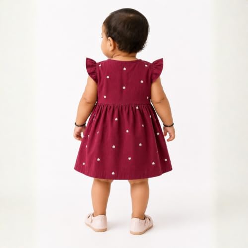 Image of Lilimi Toddler Baby Girl Cotton Muslin Dress, Breathable Flutter Sleeve Button-Front Cute Frocks