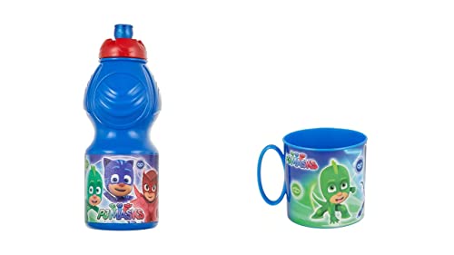ALMACENESADAN 4711, Pack Pj masks, compuesto por taza microondas 265ml y botella de agua 400 ml, producto reutilizable, sin BPA