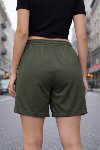 Image of Mack Jonney Women Cotton Knee Length Shorts | Soft Breathable Fabric | Elastic Waist with Drawstring | Side Stripe Casual Gym Workout Shorts for Women