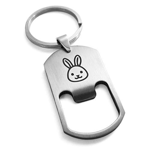 Stainless Steel Rabbit Icon Bottle Opener Dog Tag Keychain Keyring