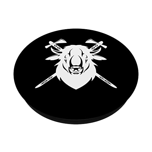 Indigenous Art Bison Tomahawks Southwest PopSockets Swappable PopGrip, Black - Image 2