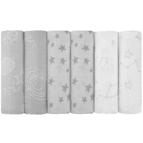 Image of Maliton Muslin Swaddle Blankets for Newborn, 6-Pack Breathable Receiving Blanket (27" x 27") Soft Baby Blankets for Girls and Boys, Baby Burp Cloth with 3-Layer Cotton Design for Infant Wrap(Universe)