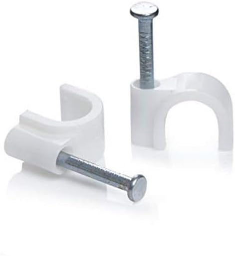 6mm (approx ¼in.) White Round Cable Clips for Coax, Cat6, Power Cable - Indoor & Outdoor Use - 100 PACK