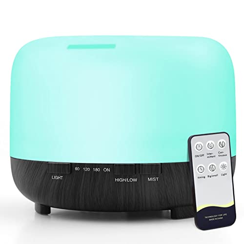 Essential Oil Diffuser for Large Room: 500ml Aromatherapy Ultrasonic Air Humidifier Remote Control for Bedroom – Aroma Cool Mist Vaporizer Timer for Home Black