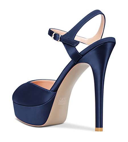 DearOnly Women Stiletto High Heel Platform Peep Open Toe Ankle Strap Sandals Sexy Wedding Dress 5.1 Inches Heels Pumps3