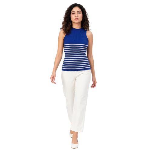 Image of Kalt Womens Knitted, Ribbed Cotton Fitted Sleeveless Round Neck Cami Tank Top