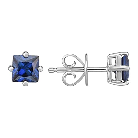 ORO LEONI DESIGNER 925 STERLING SILVER 5X5MM SQUARE CREATED SAPPHIRE MINIMALIST STUD EARRINGS Cover