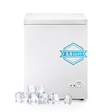 Mini Chest Freezer 3.5 Cu.Ft, Small Top Door Deep Freezer with 7 Adjustable Temperature, Removable Basket, Low Noise for Home, Apartment, Open Garage, Kitchen White