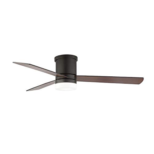 WINGBO 52" Flush Mount Modern Ceiling Fan with Light and Remote Control, Hugger Ceiling Fan Old Bronze, 3 Reversible Blades, Low Profile LED Ceiling Fan for Living Room Kitchen Bedroom, ETL Listed