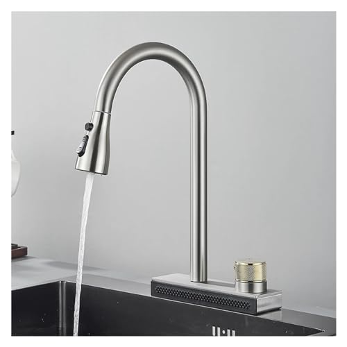 Robinet de cuisine cascade gris et noir pour évier moderne