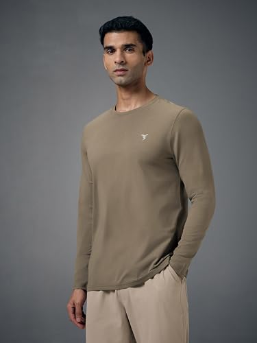Image of TECHNOSPORT Men's Slim Fit Full Sleeve Crew Neck T-Shirt, COTFLEX Quick Dry Moisture Wicking Stretchable Sports Gym and Casual Wear