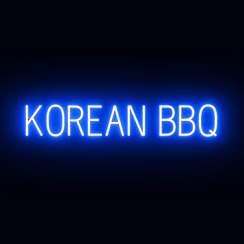 Image of SpellBrite LED Neon KOREAN BBQ Sign for Business - Blue, 38 inch x 6 inch | Ultra-Bright Click-Together Signage for Restaurants, with Visibility from 500 Feet - 8 Animations, 6 Brightness Levels